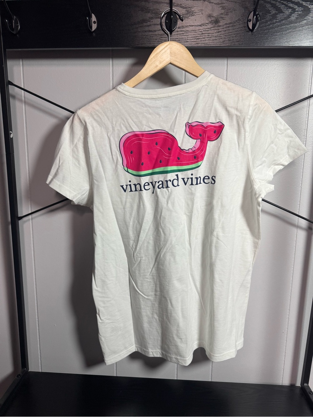 Vineyard Vines White Tee with Pink Watermelon Whale Graphic